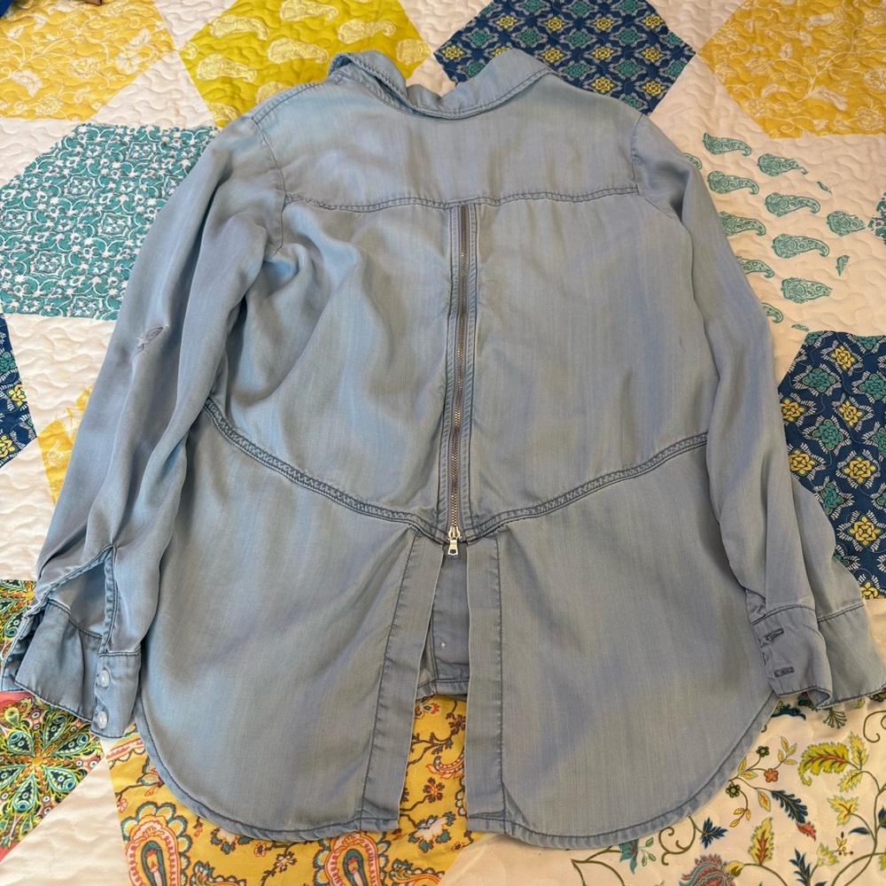 Sam Elderman Women's Denim long sleeve Button Down Shirt with zipper back